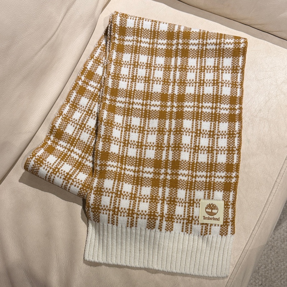 Timberland Brown and White Plaid Scarf